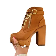 GENERICO - Botin Mujer Taco 12 Correa 2086L-70 Color Camel