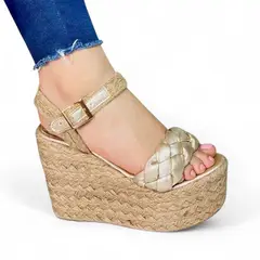 GENERICO - Sandalia Mujer Taco 12 Plataforma 5 2086L-55 Color Dorado