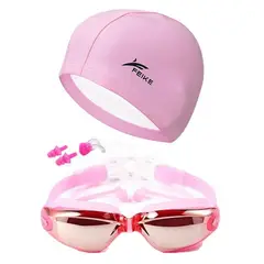 FEIKE - Lentes Natación Rosados HD Protección UV con Gorro Elastico