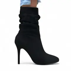 GENERICO - Botin Mujer Corrugado Aguja Taco 9 2086L-68 Color Gamuza