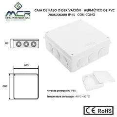 GENERICO - CAJA DE PASO O DERIVACION HERMETICO DE PVC 200X200X80 CON CONO