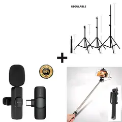 INTERLUD - Pack Trípode 210m + Micrófono Inalámbrico Lavalier + Palo Selfie Ne
