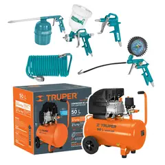 TRUPER - Compresora 50 Litros + Kit Neumático 5 piezas Total