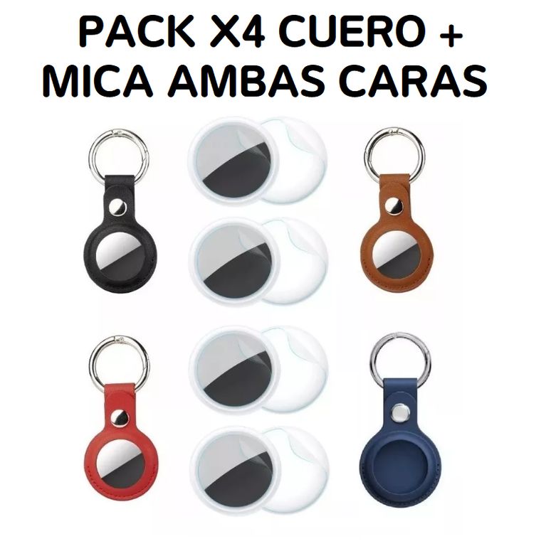 Funda case llavero para airtag cuero pu pack x4 y micas