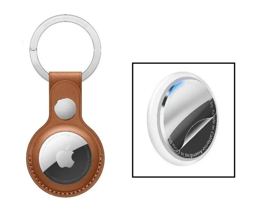 Funda case llavero para airtag cuero pu MARRON + mica