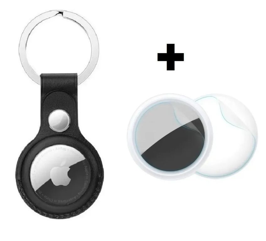 Funda case llavero para airtag cuero pu NEGRO + mica