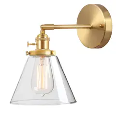 HOME NEAT - Aplique de pared E27 vidrio vintage acabado de latón con interruptor