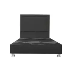 MUEBLES MACRUMO - Cama tapizada Perla - 1.5 Plz - Color negro