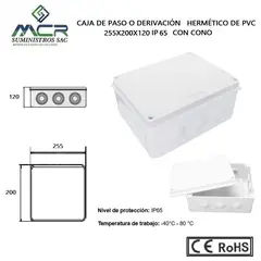 GENERICO - CAJA DE PASO O DERIVACION HERMETICO DE PVC 255X200X120 CON CONO