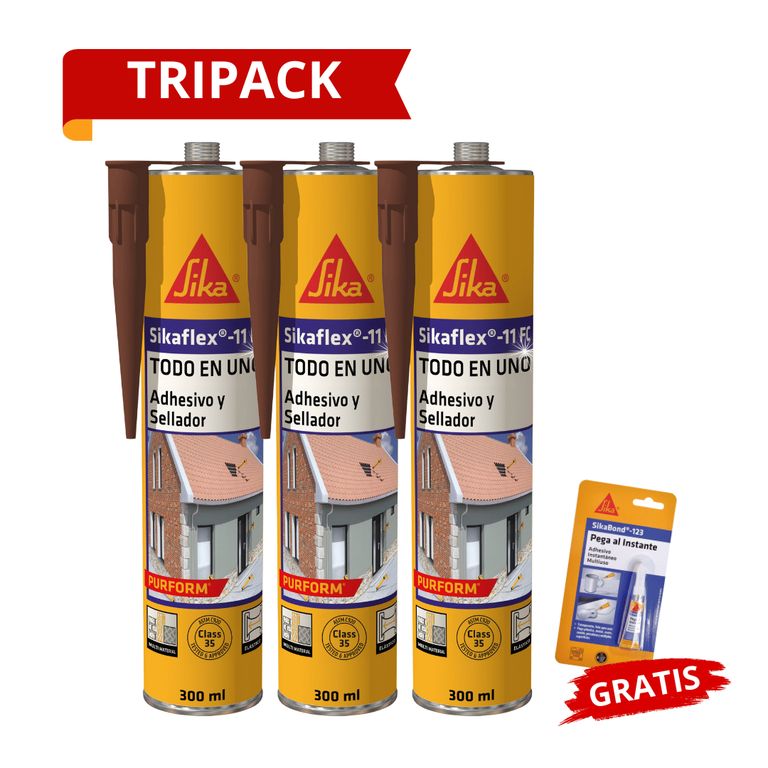 Tripack Sikaflex-11 FC Purform Marrón x300 ml Gratis Sikabond 123