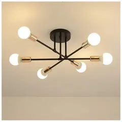 GENERICO - Lampara de Techo 6 Luces Negro y dorado - sin focos