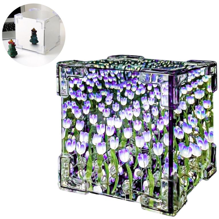 Lámpara Led Cubo De Tulipanes Decorativa De Fondo Infinito Lila