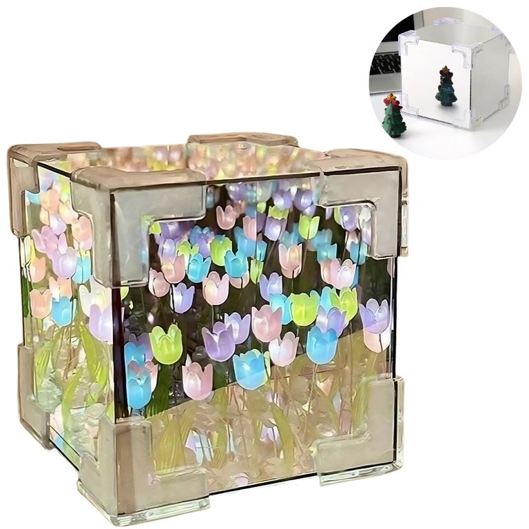 Lámpara Led Cubo De Tulipanes Decorativa De Fondo Infinito Mixto