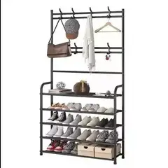 GENERICO - Estante de Zapatos 5 Niveles Zapatera de Metal + Perchero Organizador