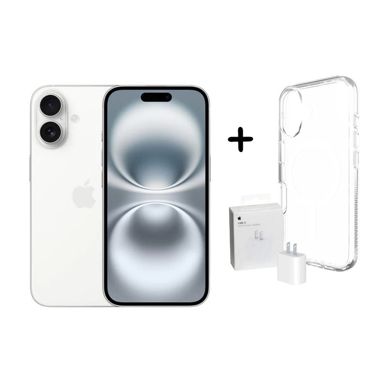 IPHONE 16 128GB (CHIP FISICO) - BLANCO + CARGADOR + CASE PROTECTOR