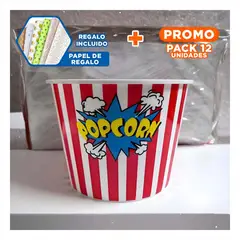 RYBIU IMPORT - Pack12 Cubo Popcorn para Todos en Rojo Y+Papel de Regalo