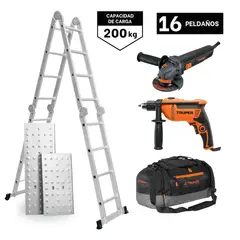 TRUPER - Combo Escalera Multiposición + Taladro 600w + Amoladora 850