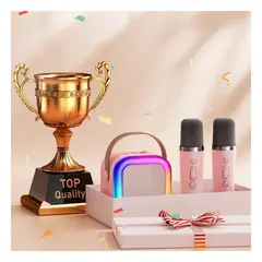 GENERICO - Pack4 Bocina con Microfono Wireless para Karaoke en Rosado