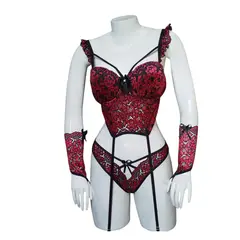 GENERICO - LENCERIA SEXY CORSET ENCAJE FLORAL CON COPAS TALLA S-M-L