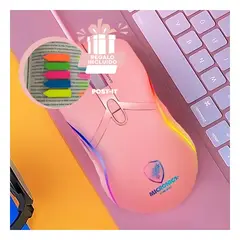 GENERICO - Pack6 Mouse con Iluminacion en Rosado Y+Banderitas Adhesivas
