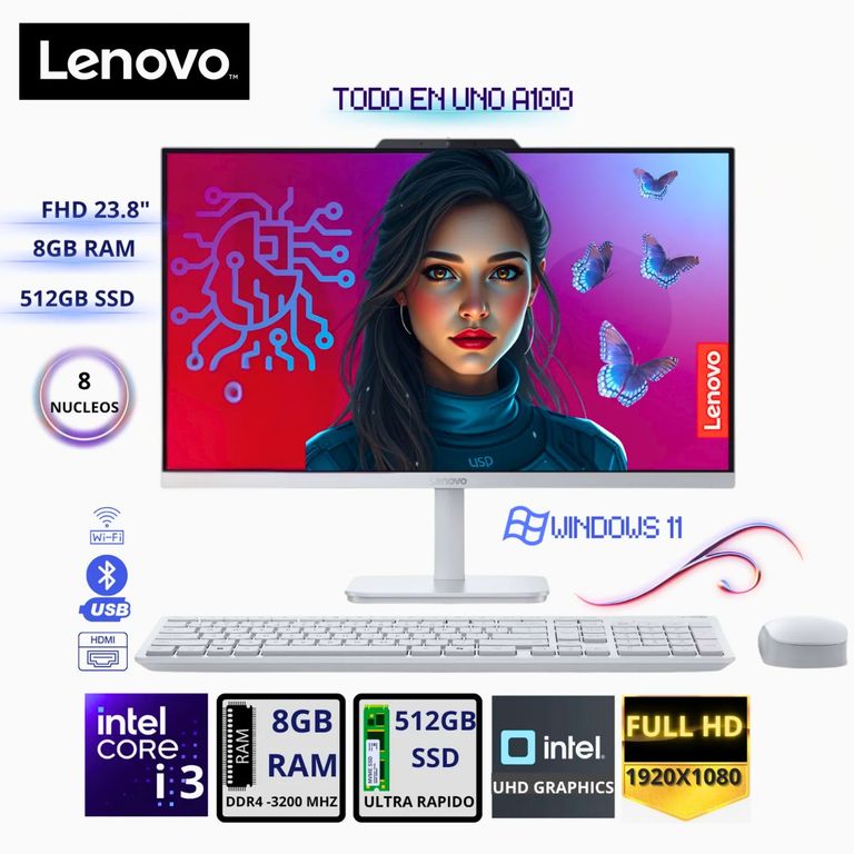 All in One A100 Core i3-N305 8GB RAM 512GB SSD Intel® UHD 24 FHD F0J6002NLD