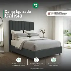 MUEBLES MACRUMO - Cama tapizada Calisia - 1.5 Plz - Color gris oscuro