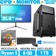 AMD - Computadora PC RYZEN 5 5600GT RAM 8Gb SSD 1TB Cpu Monitor Teclado mouse