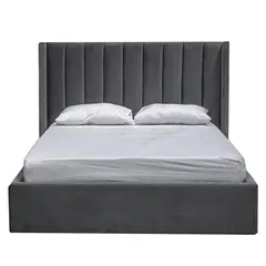 GENERICO - Cama Tapizada Listón 2 Plazas Plomo Oscuro