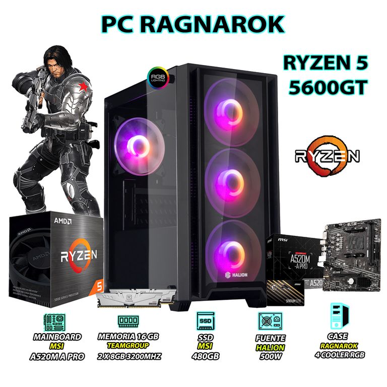 Computadora PC Ryzen 5 5600G RAM 16GB DISCO SSD 480GB CON GRAFICOS RADEON