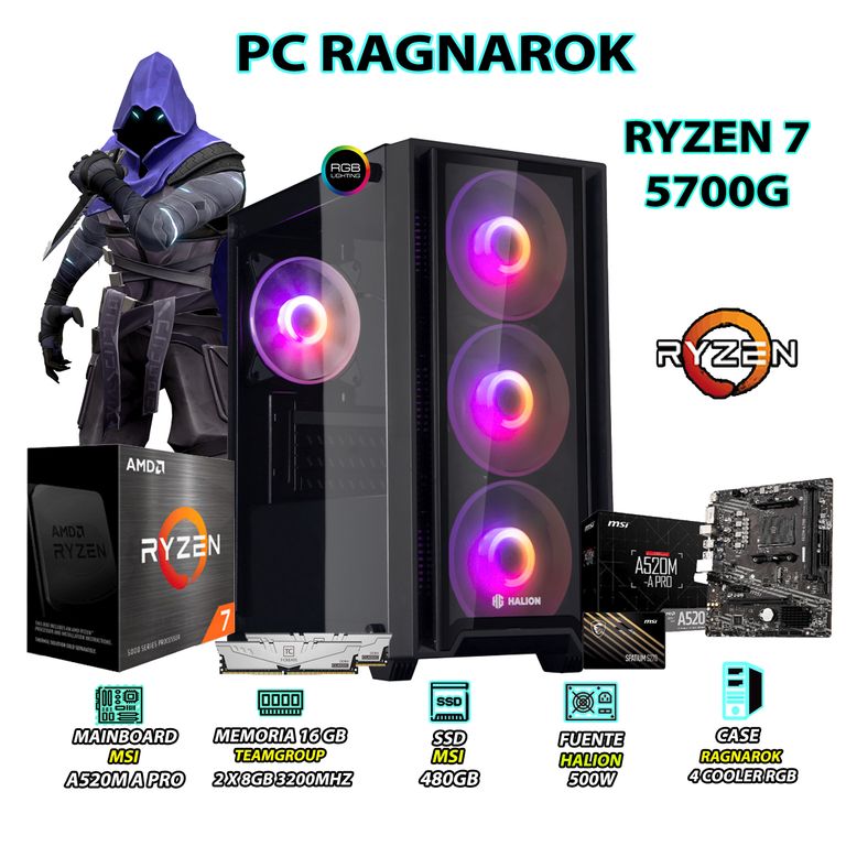 Computadora PC Ryzen 7 5700G RAM 16GB DISCO SSD 480GB CON GRAFICOS RADEON