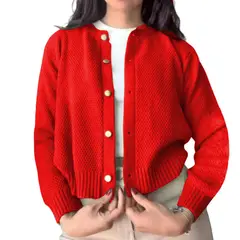 GENERICO - Chompa Mujer Hilo Botones Mlarga Melody 359G-24 Color Rojo