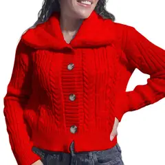 GENERICO - Chompa Mujer Hilo Camisero De Peluche 359G-25 Color Rojo