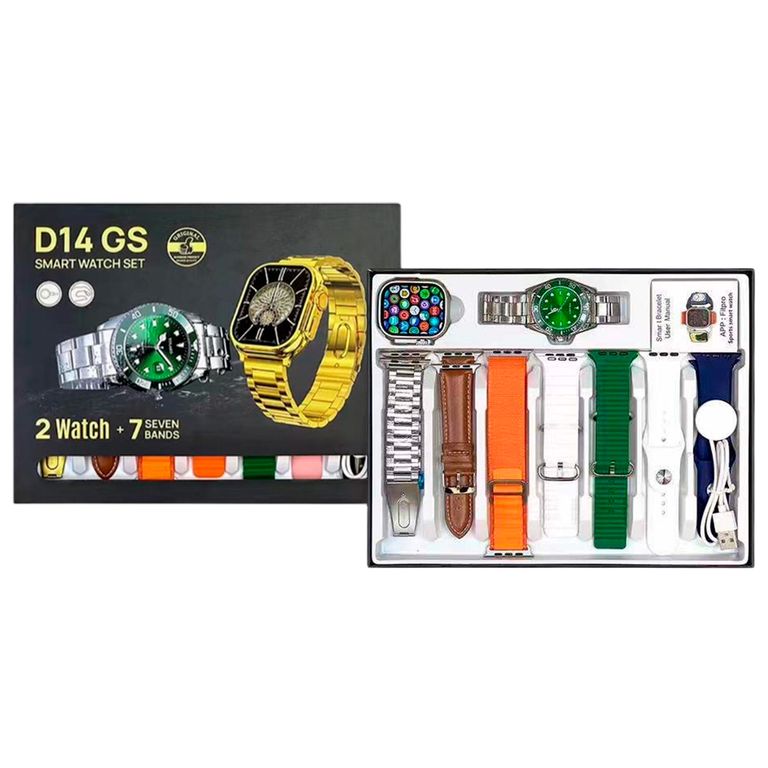 Reloj inteligente D14 GS con 2 relojes y 7 correas - Gris