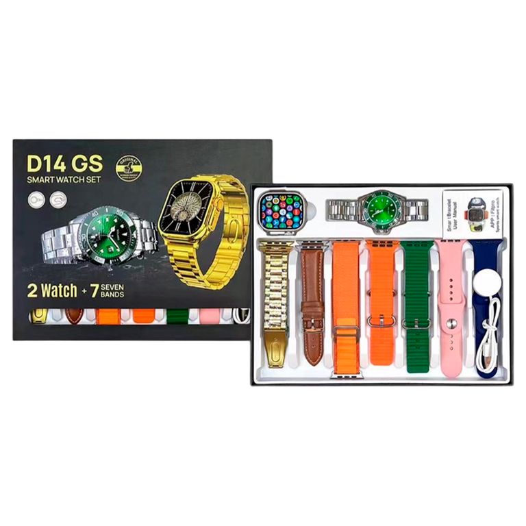 Smartwatch D14 GS con 7 correas fitness y notificaciones - Dorado