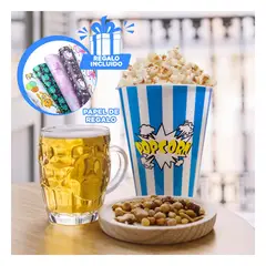 RYBIU IMPORT - Cubeta Grande de Palomitas en Azul Y+Papel de Regalo