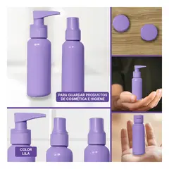 RYBIU IMPORT - Pack6 Botellas Portatil de Cosmetico Lila Y+Regalo Stickers