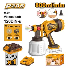 INGCO TOOLS - PISTOLA PARA PINTAR INGCO 20V 800MLMIN 120DIN-S + BATERÍA CSGLI20042