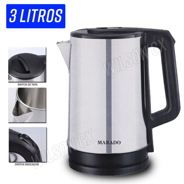 Hervidor de Agua 3 LITROS Grande de Acero Inoxidable Eléctrico