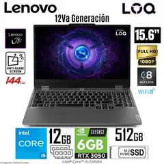 LENOVO - Laptop LOQ Intel Core i5-12450HX 12GB RAM DDR5 RAM 512GB SSD 15.6" FHD IPS - 83GS00JULM