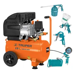 Truper - Compresora 25 Litros + Kit Neumático 5 Piezas Total