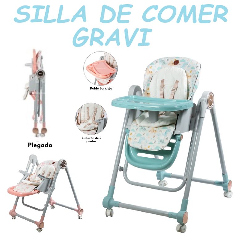 Nueva silla de Comer Regulable Mecedora Gravy -Celeste