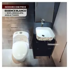 STONE - COMBO DE INODORO ESSENCE BLANCO + BOWL AMALIA THASOS + DESAGUE POP UP