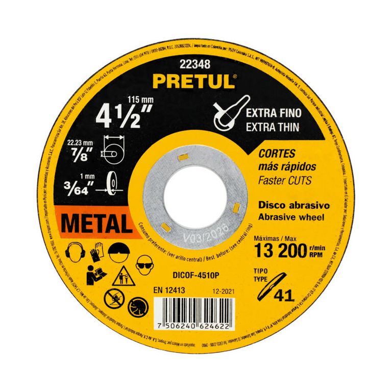 Disco Tipo 41 de 4-12 x 1 mm corte fino de metal - 22348