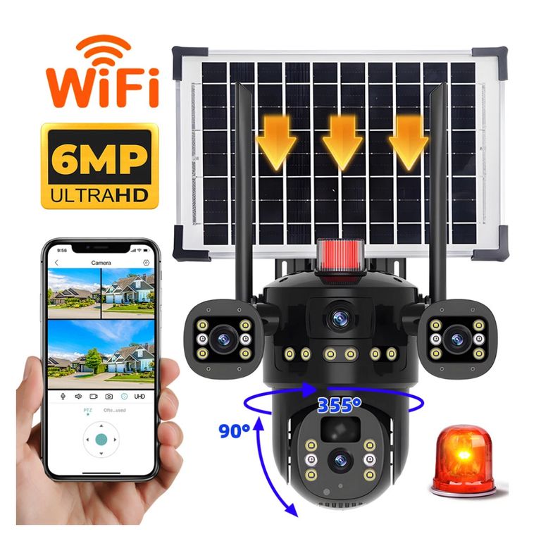 Camara de Seguridad IP Panel Solar Recargable Exterior FHD 2 Lentes