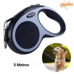 GENERICO - CORREA RETRACTIL DE POLIESTER PARA MASCOTAS NEGRO 5M
