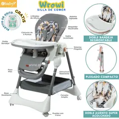 EBABY - Silla de Comer Plegable y Reclinable Wrowi Gris