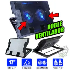 GENERICO - Cooler para Notebook 14 a 17 doble ventilador 2 usb reclinable led laptop