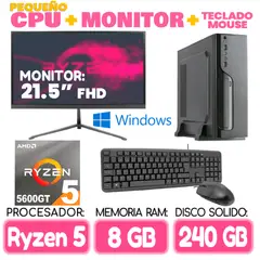 AMD - Computadora MINI PC RYZEN 5 5600GT RAM 8Gb SSD 240Gb pequeño Cpu Monitor Teclad