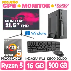 AMD - Computadora MINI PC RYZEN 5 5600GT RAM 16Gb SSD 500Gb pequeño Cpu Monitor Teclado mouse