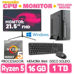AMD - Computadora MINI PC RYZEN 5 5600GT RAM 16Gb SSD 1TB pequeño Cpu Monitor Teclad